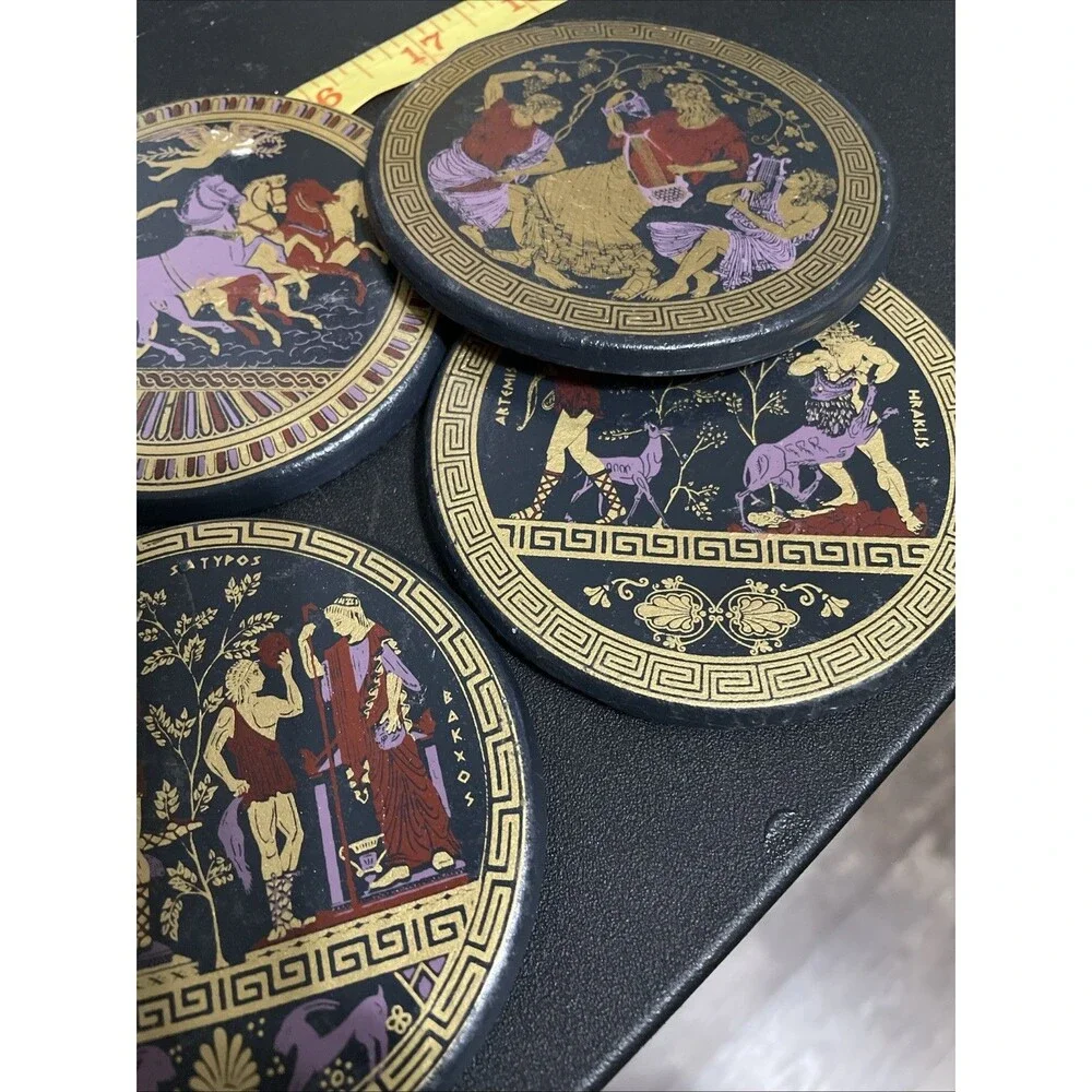 Vintage Hand Made Hellas Greek Mythology Stone/Tile Coasters